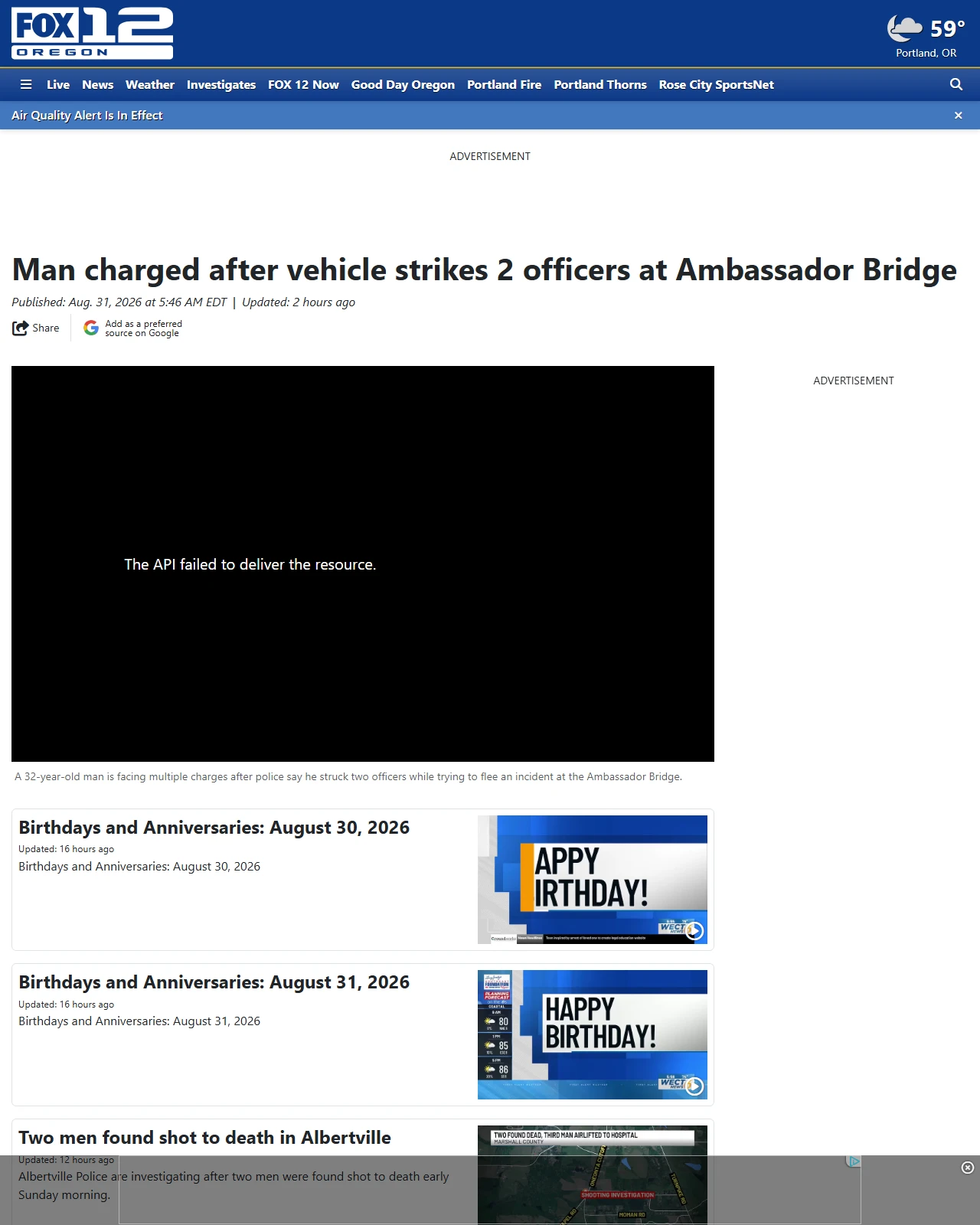 kptv.com as published: Man charged after vehicle strikes 2 officers at Ambassador Bridge