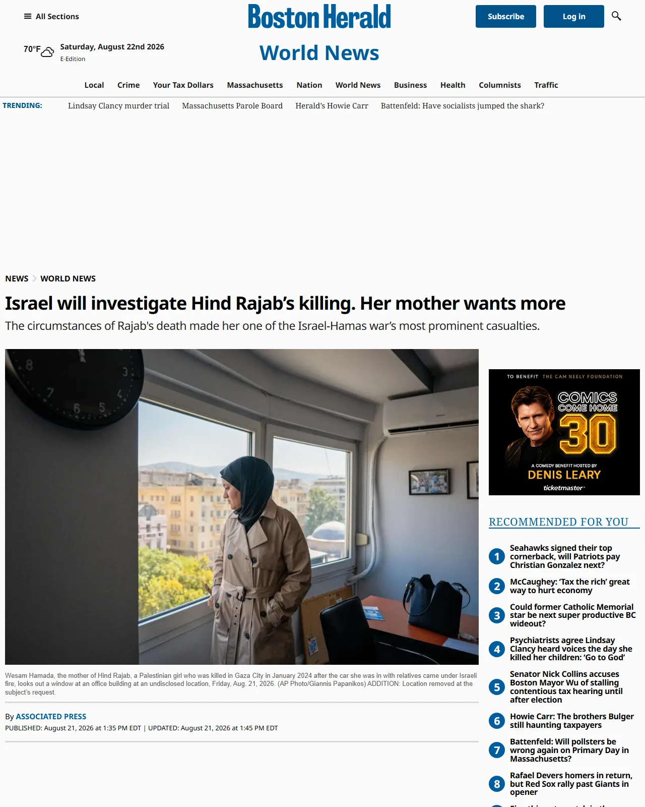 bostonherald.com as published: Israel will investigate Hind Rajab’s killing. Her mother wants more