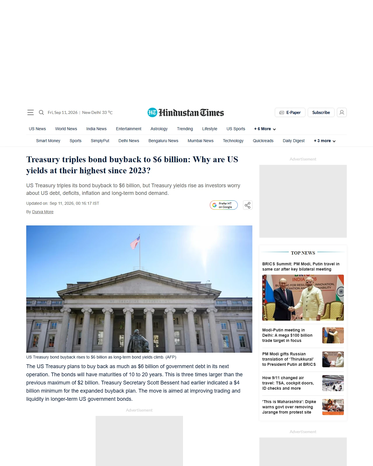 hindustantimes.com as published: Treasury triples bond buyback to $6 billion: Why are US yields at their highest since 2023? | Hindustan Times