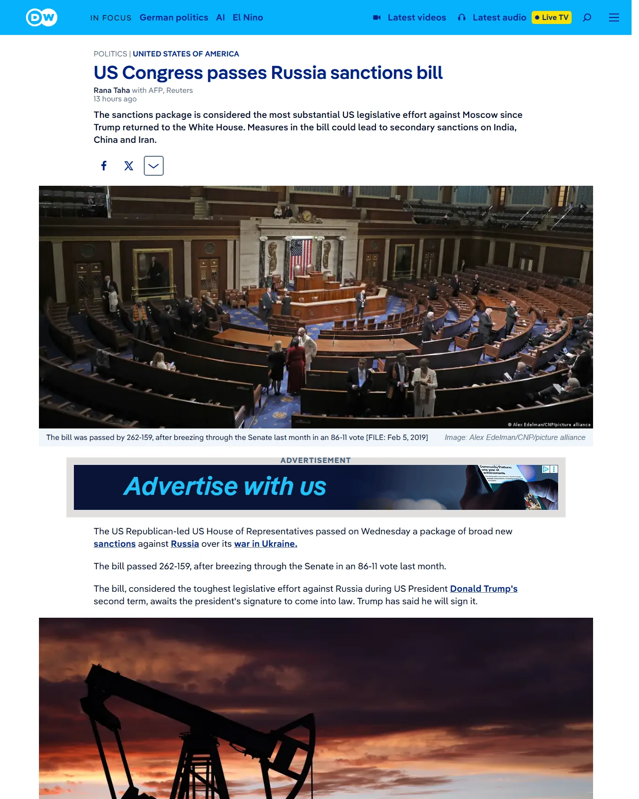 dw.com as published: US Congress passes Russia sanctions bill