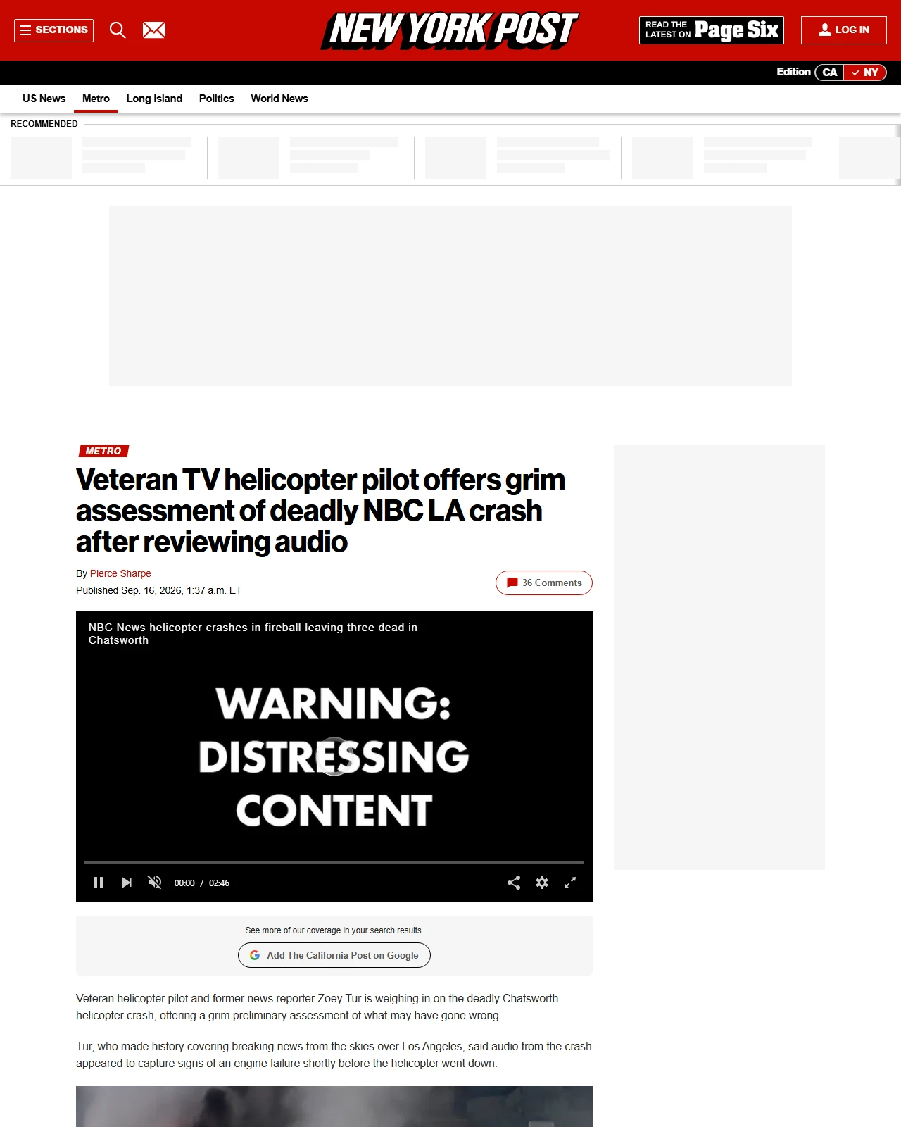 nypost.com as published: Veteran TV helicopter pilot offers grim assessment of deadly NBC LA crash after reviewing audio