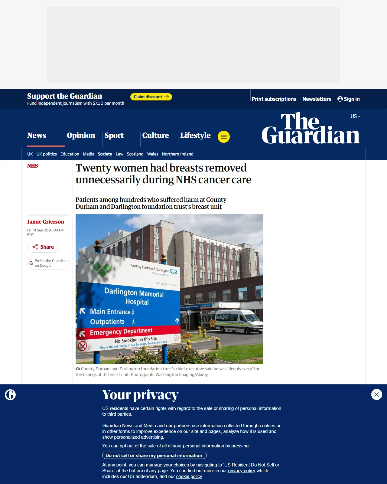 theguardian.com as published: Twenty women had breasts removed unnecessarily during NHS cancer care