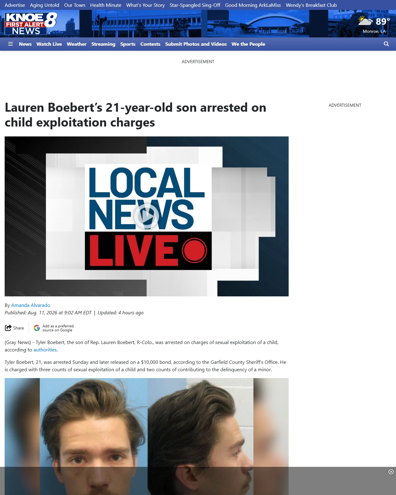 knoe.com as published: Lauren Boebert’s 21-year-old son arrested on child exploitation charges
