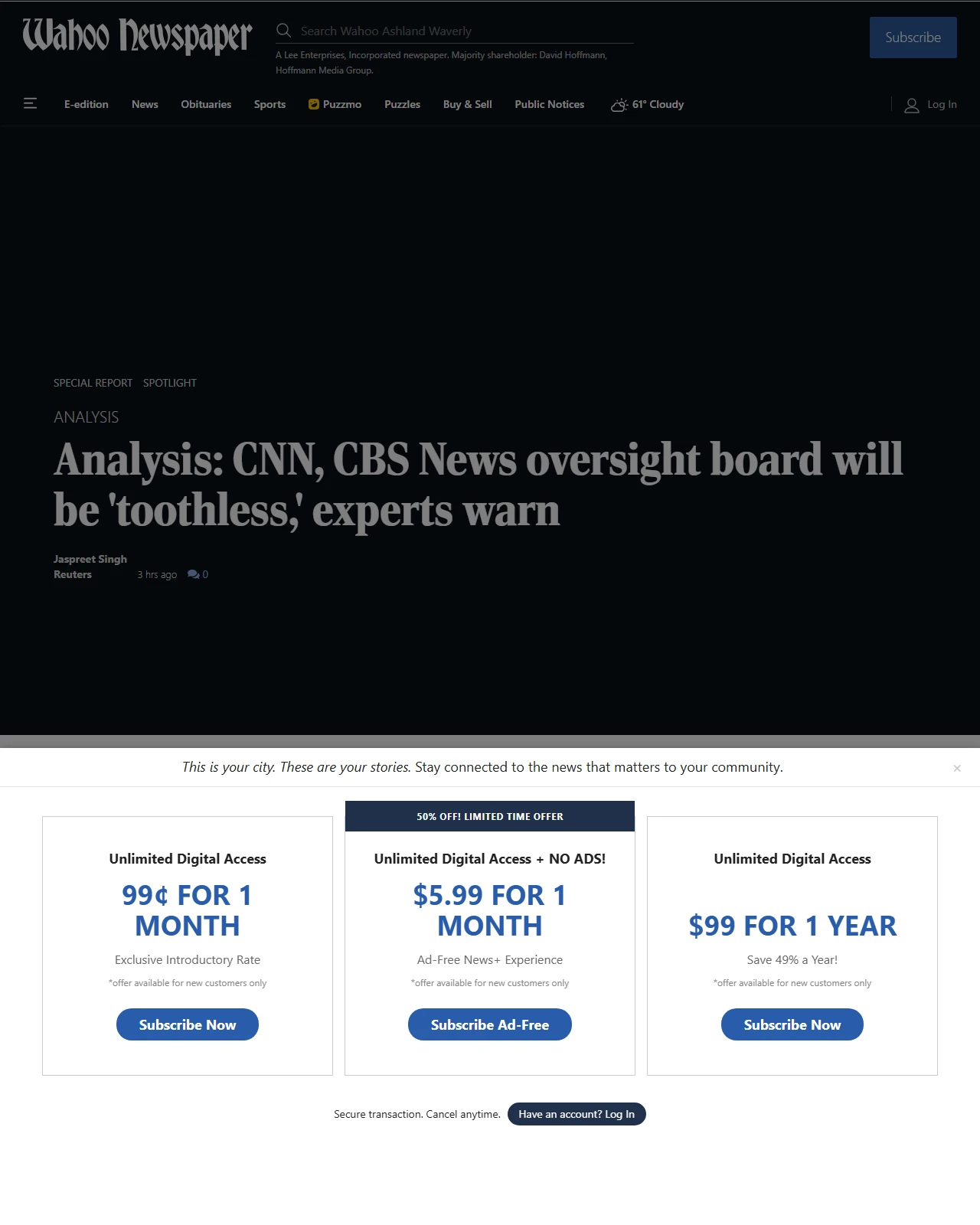 wahoo-ashland-waverly.com as published: Analysis: CNN, CBS News oversight board will be 'toothless,' experts warn
