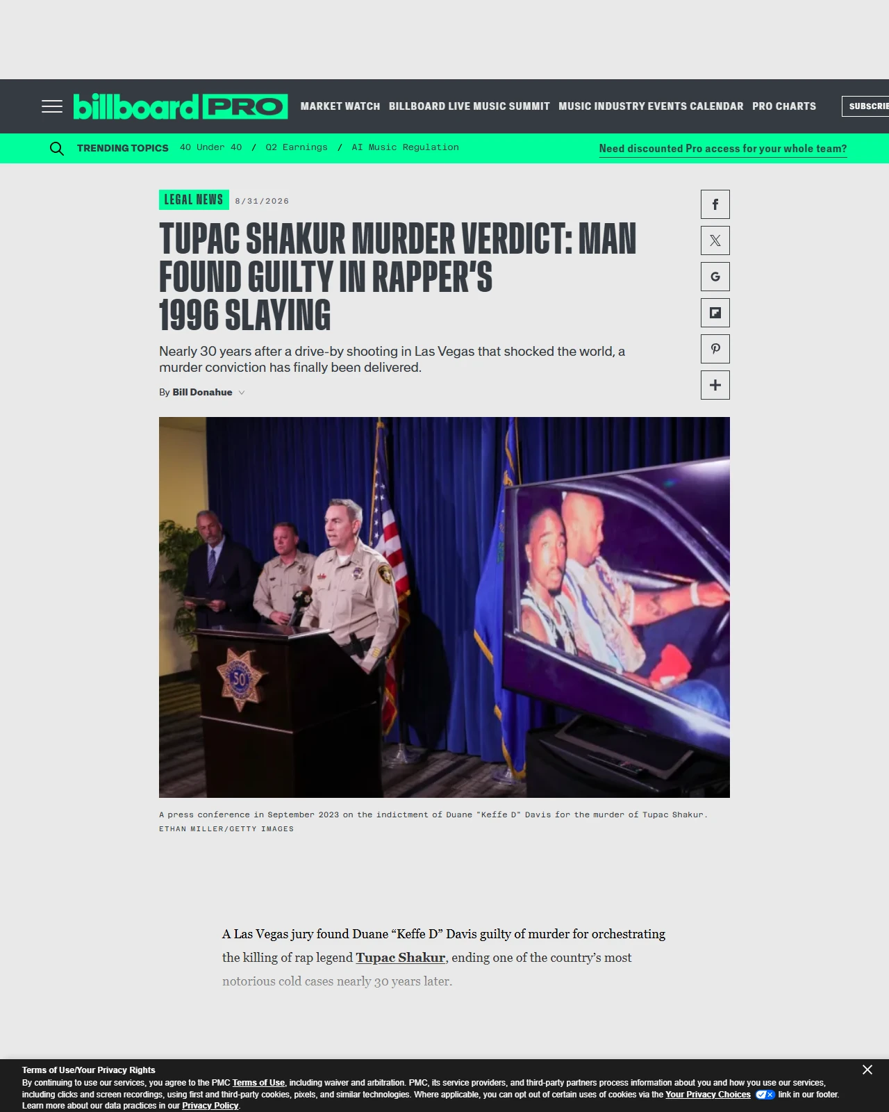 billboard.com as published: Tupac Shakur Murder Verdict: Man Found Guilty In Rapper’s 1996 Slaying