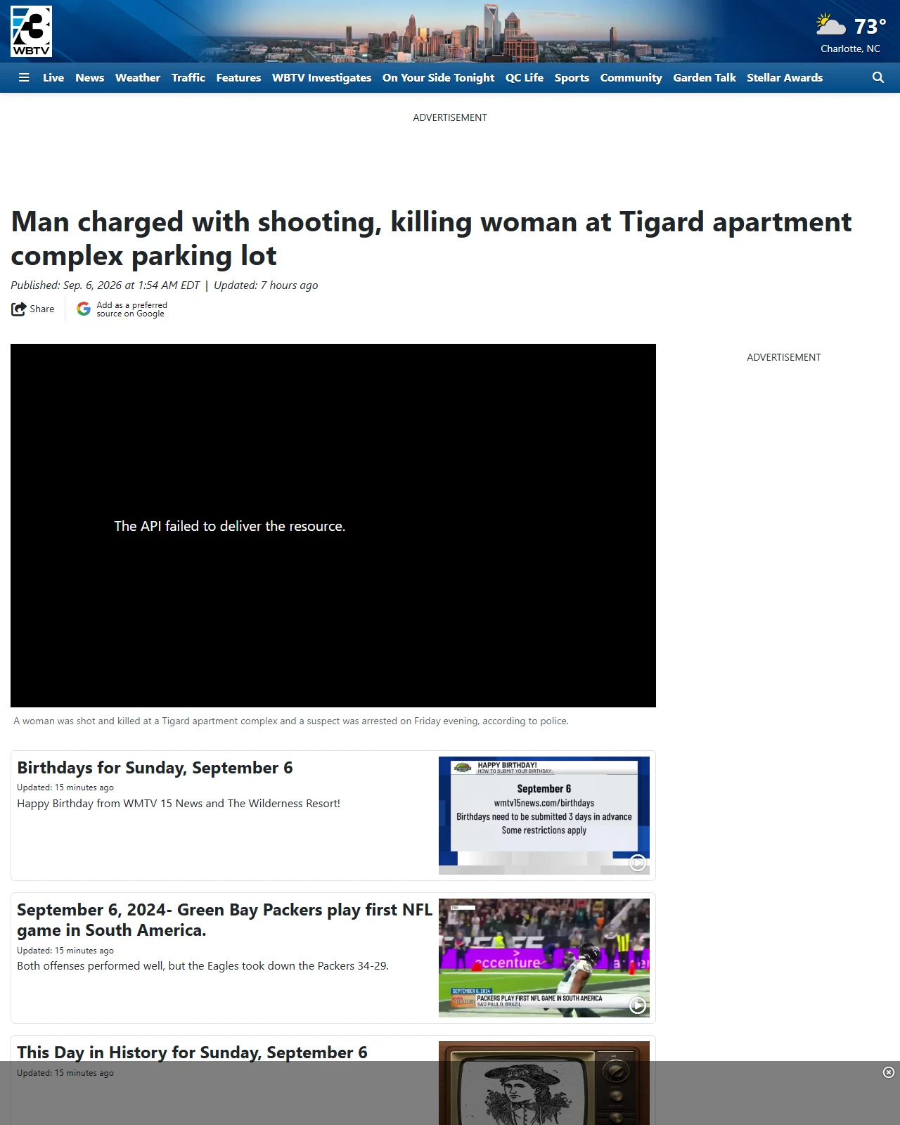 wbtv.com as published: Man charged with shooting, killing woman at Tigard apartment complex parking lot