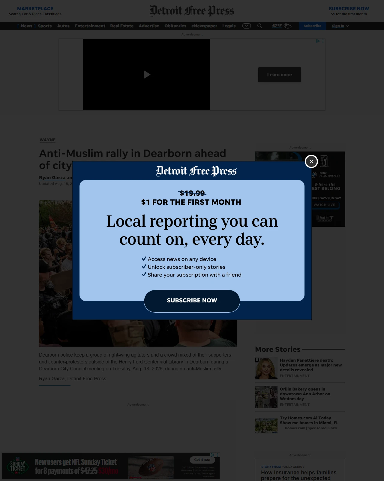 freep.com as published: Anti-Muslim rally in Dearborn ahead of city council meeting