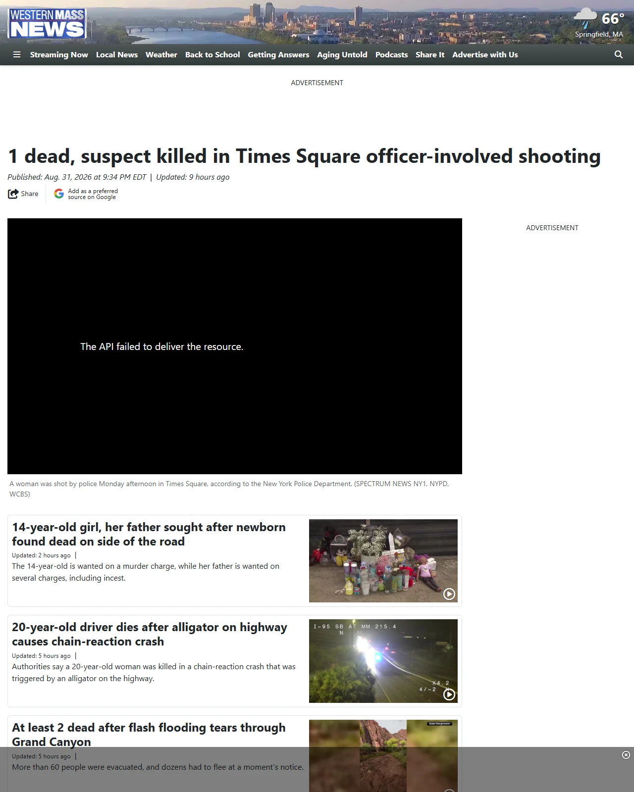 westernmassnews.com as published: 1 dead, suspect killed in Times Square officer-involved shooting