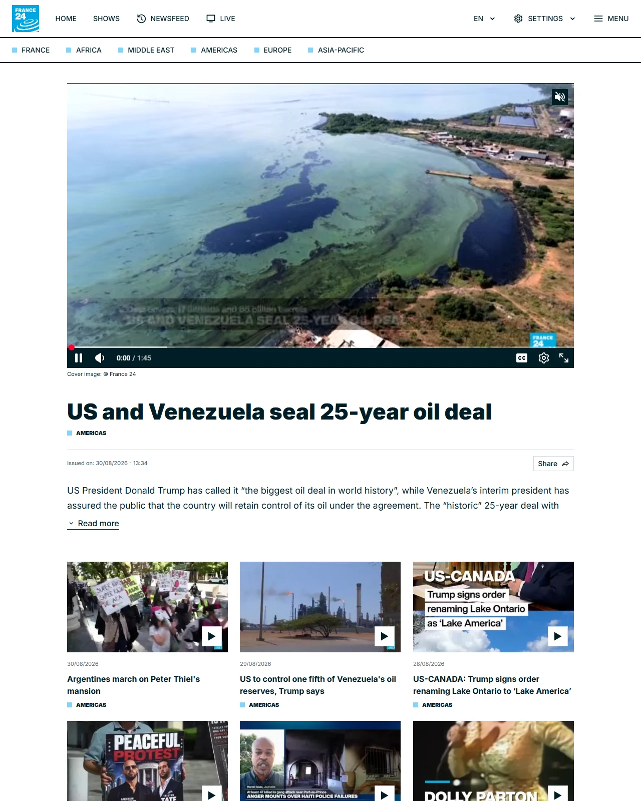 france24.com as published: US and Venezuela seal 25-year oil deal
