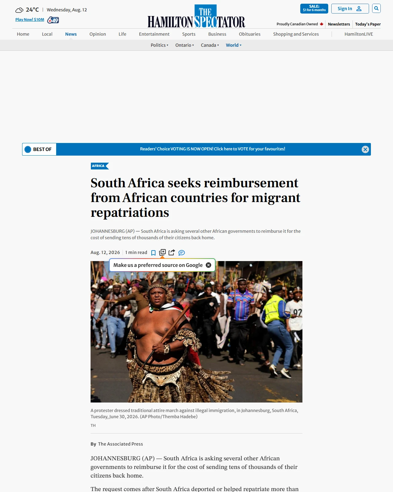 thespec.com as published: South Africa seeks reimbursement from African countries for migrant repatriations