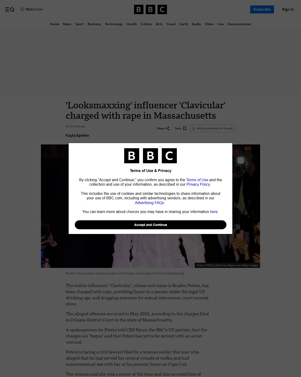 bbc.co.uk as published: 'Looksmaxxing' influencer 'Clavicular' charged with rape in Massachusetts