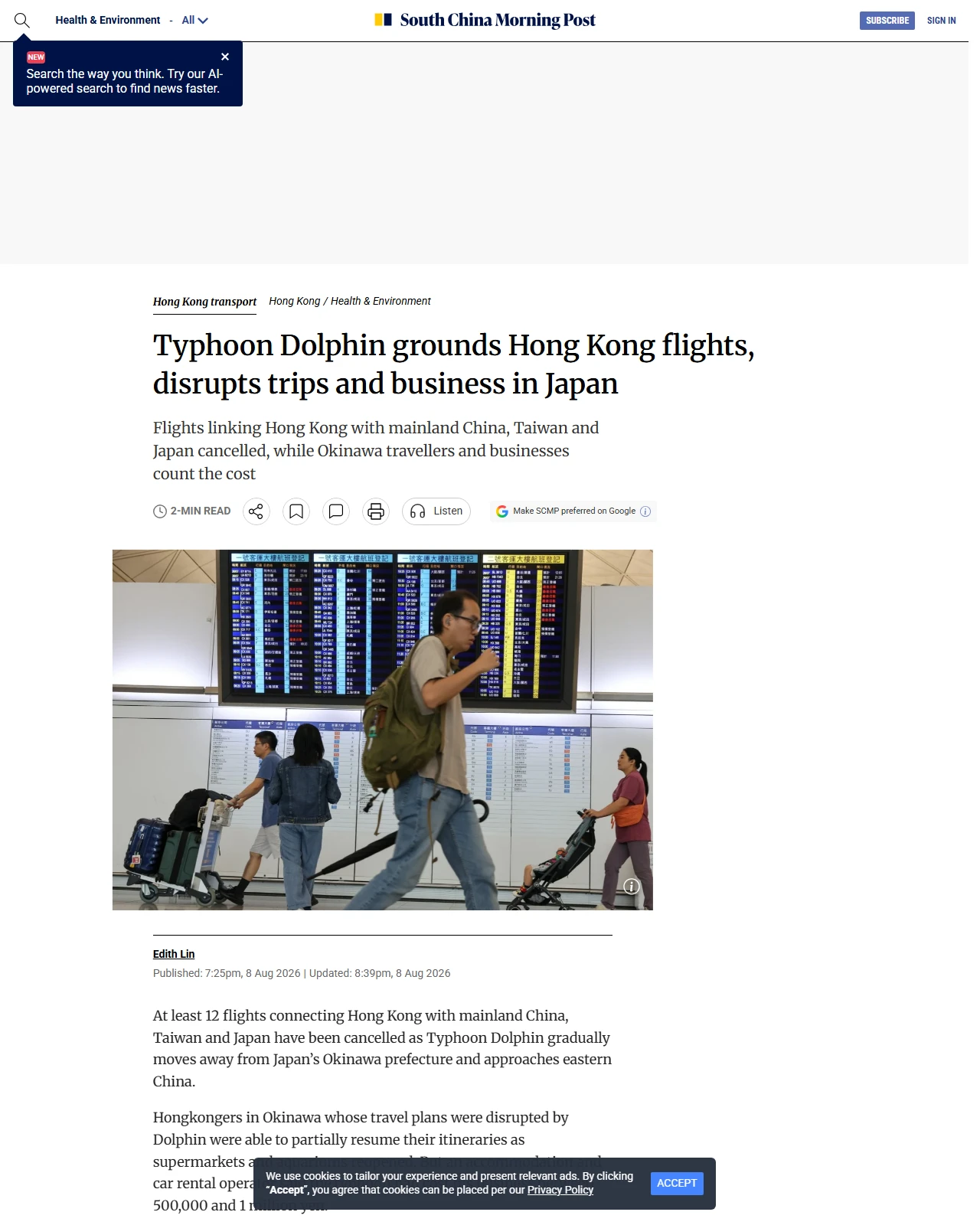 scmp.com as published: Typhoon Dolphin grounds Hong Kong flights, disrupts trips and business in Japan