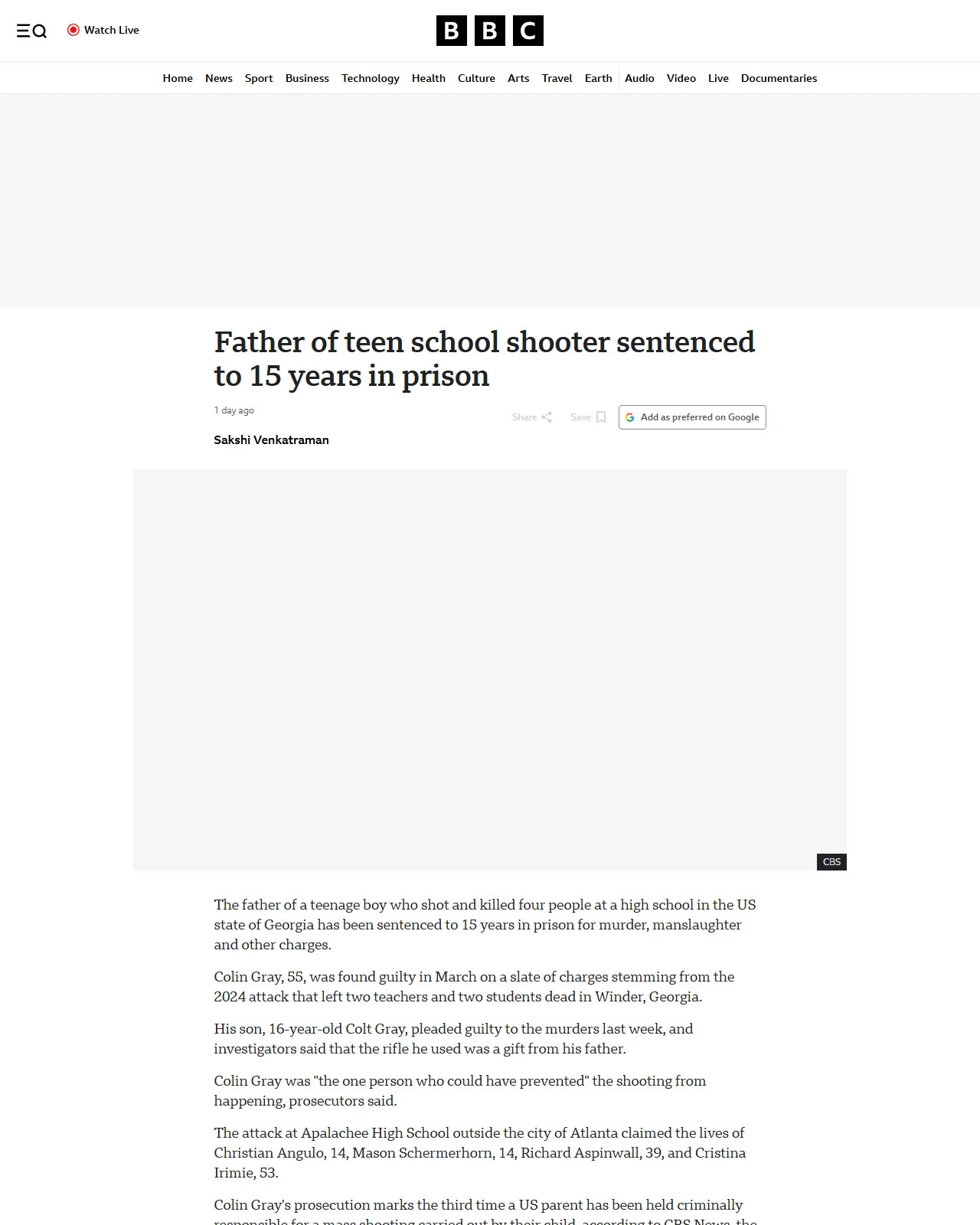 bbc.co.uk as published: Colin Gray, the father of teen school shooter, sentenced to 15 years in prison