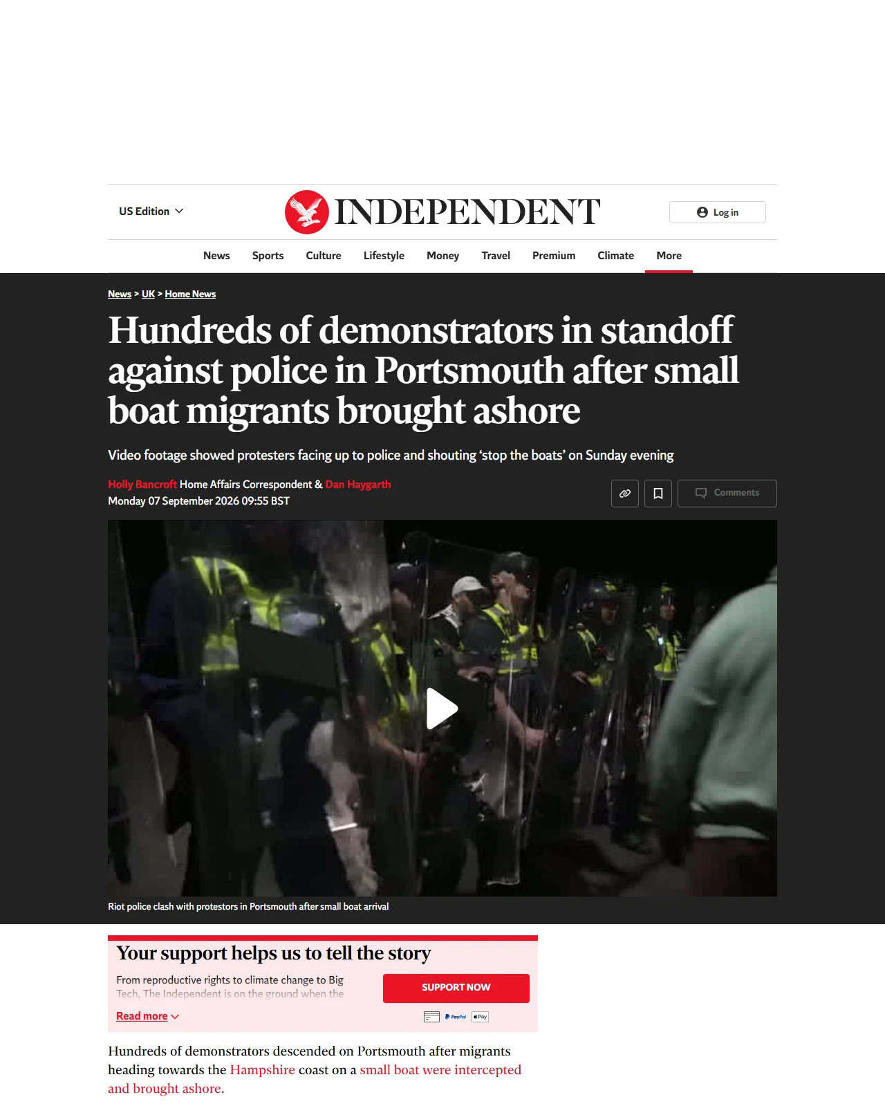 independent.co.uk as published: Hundreds of protesters descend on Portsmouth after small boat arrival