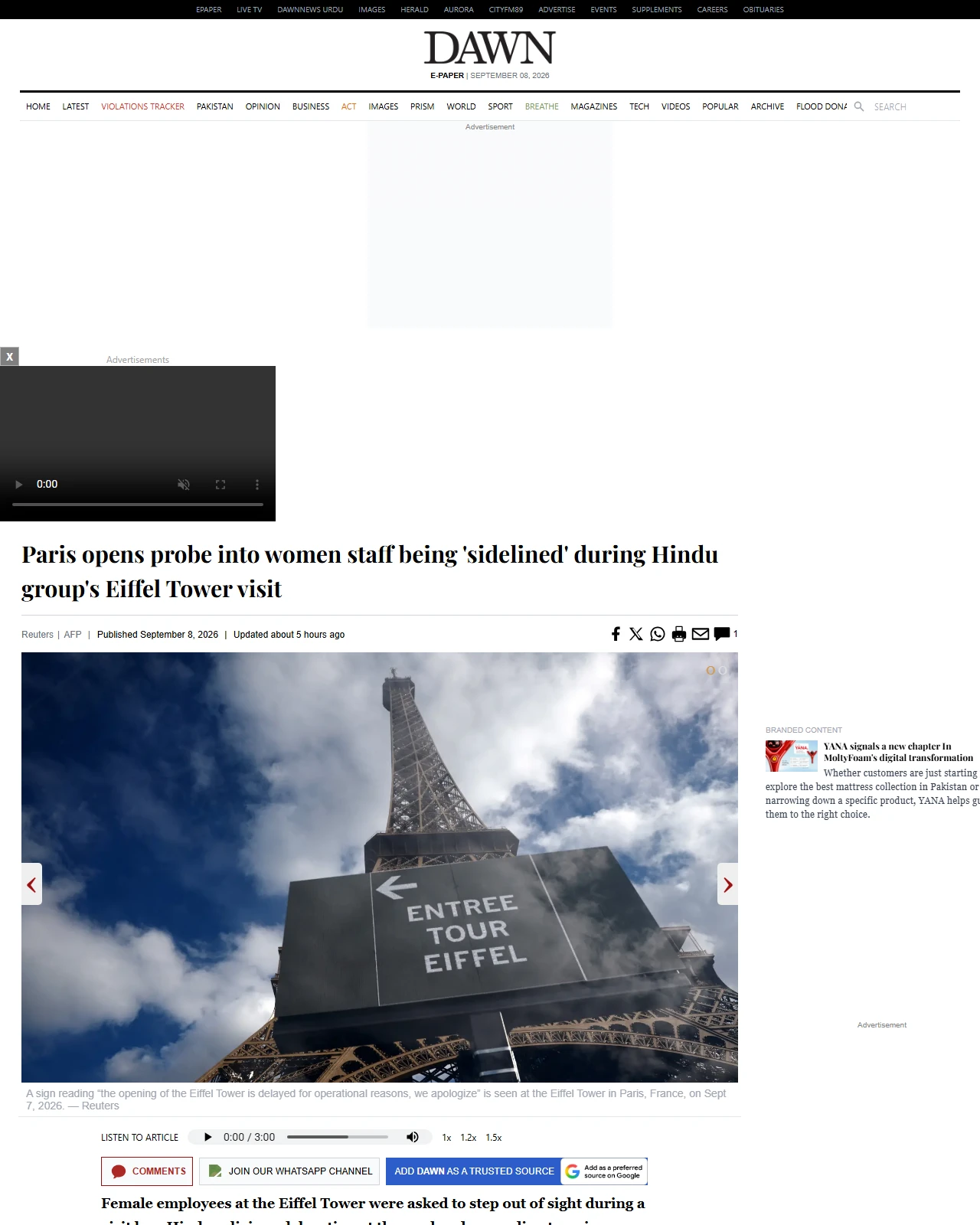 dawn.com as published: Paris opens probe into women staff being 'sidelined' during Hindu group's Eiffel Tower visit
