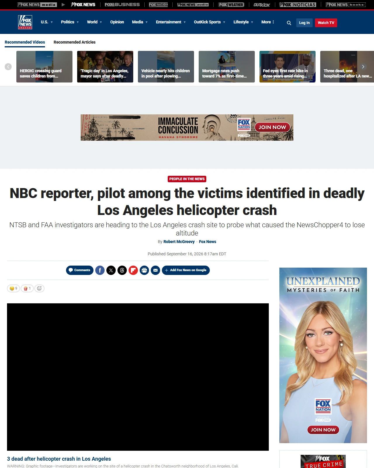foxnews.com as published: NBC reporter, pilot among the victims identified in deadly Los Angeles helicopter crash