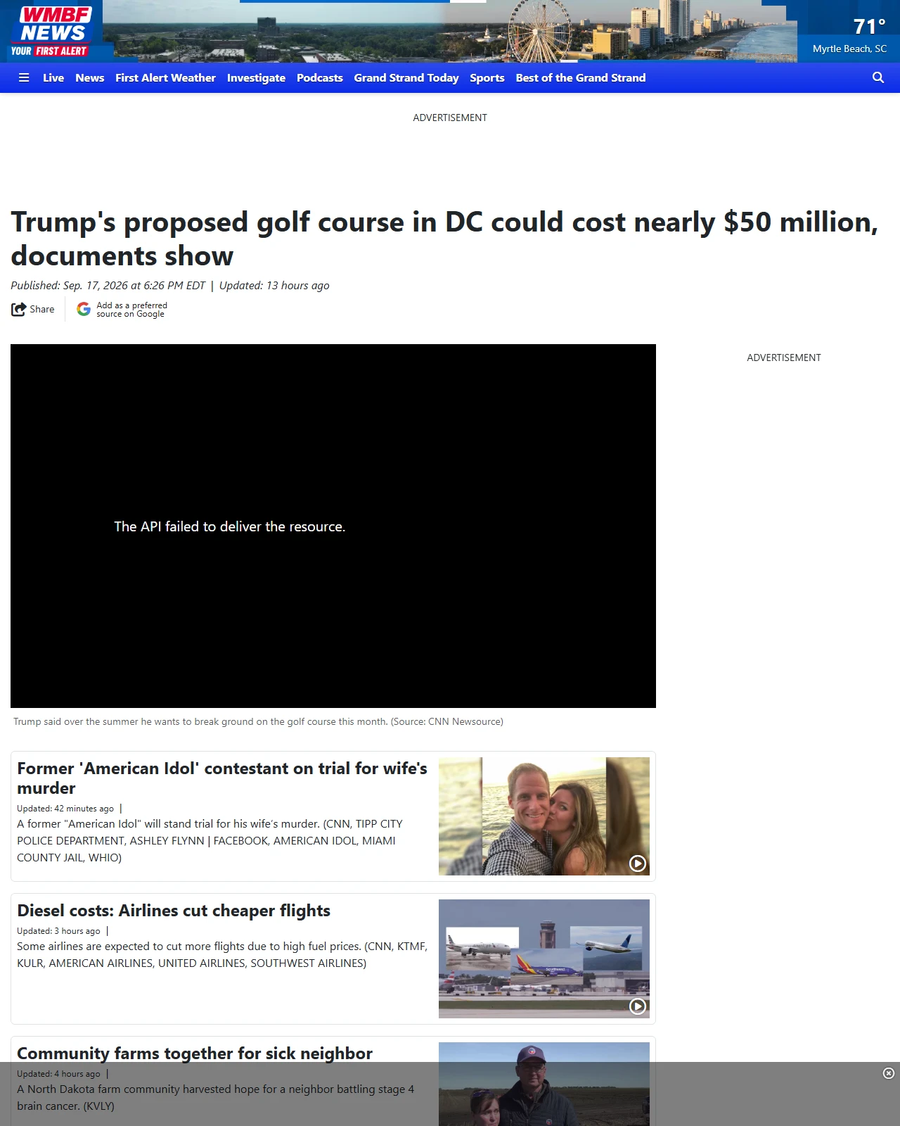 wmbfnews.com as published: Trump's proposed golf course in DC could cost nearly $50 million, documents show