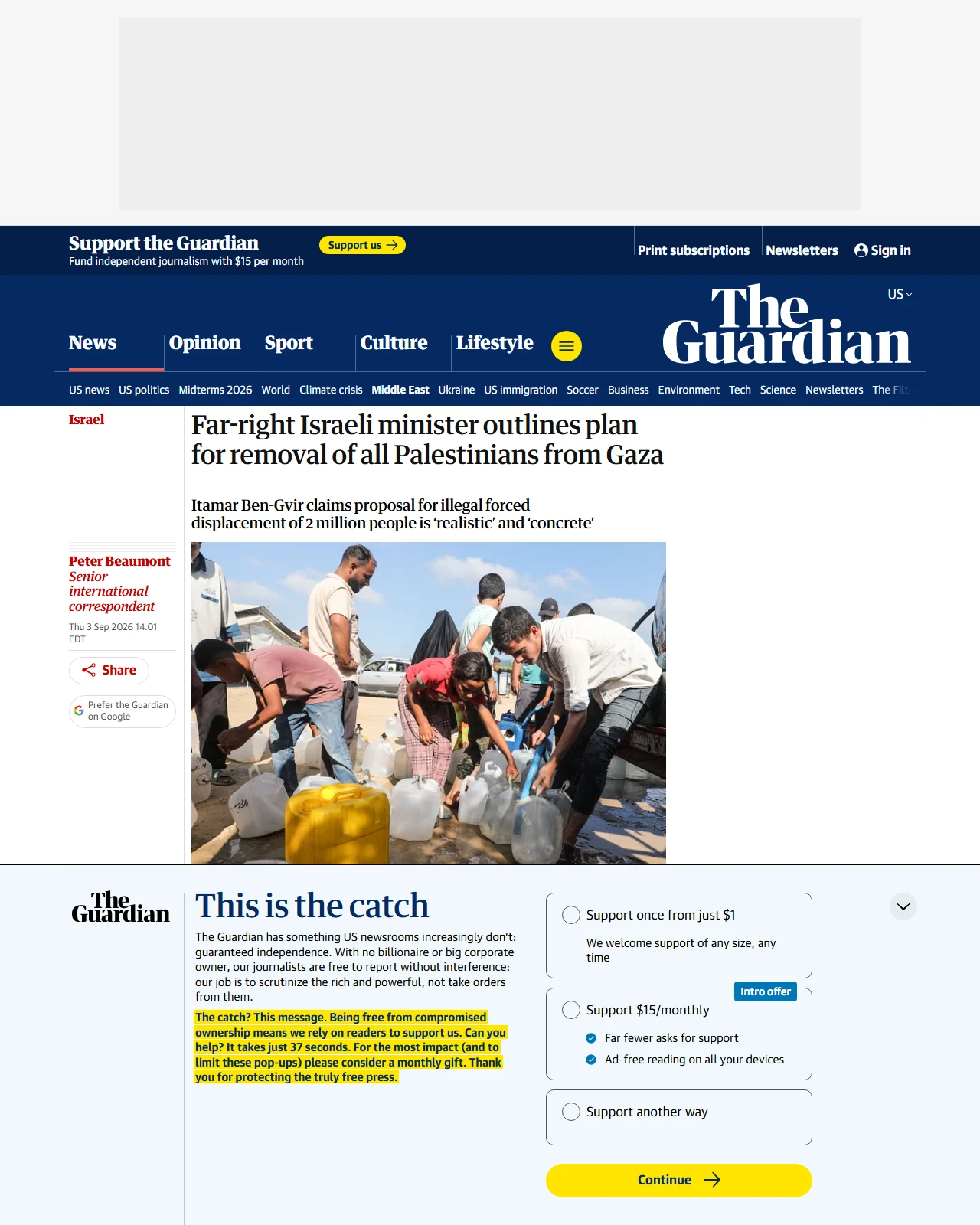 theguardian.com as published: Far-right Israeli minister outlines plan for removal of all Palestinians from Gaza