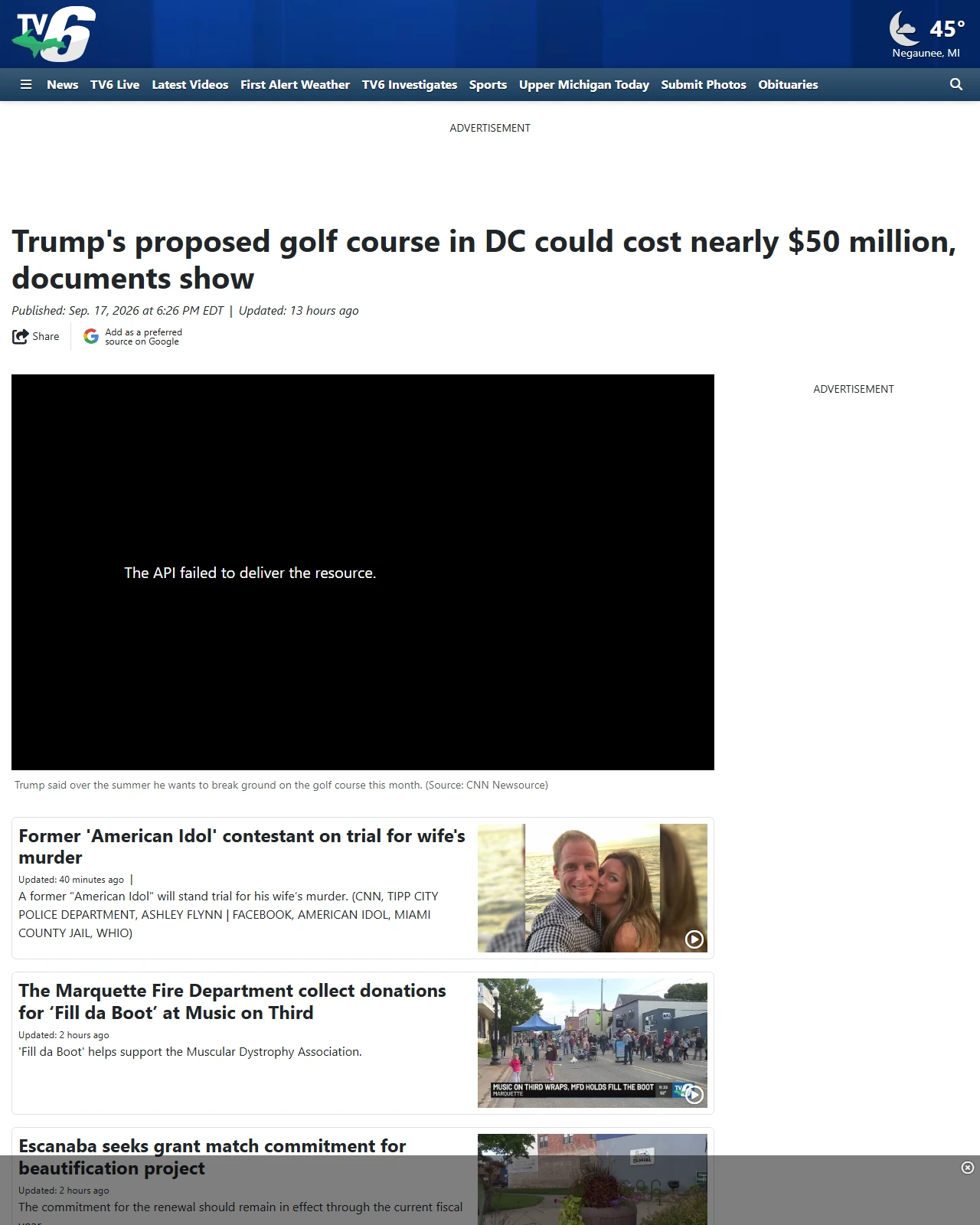 uppermichiganssource.com as published: Trump's proposed golf course in DC could cost nearly $50 million, documents show