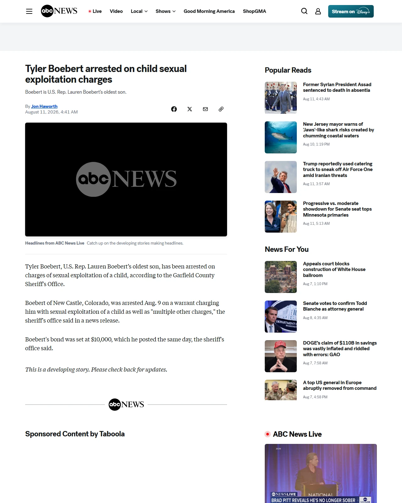 abcnews.com as published: Tyler Boebert, son of Rep. Lauren Boebert, arrested on child sexual exploitation charges - ABC News