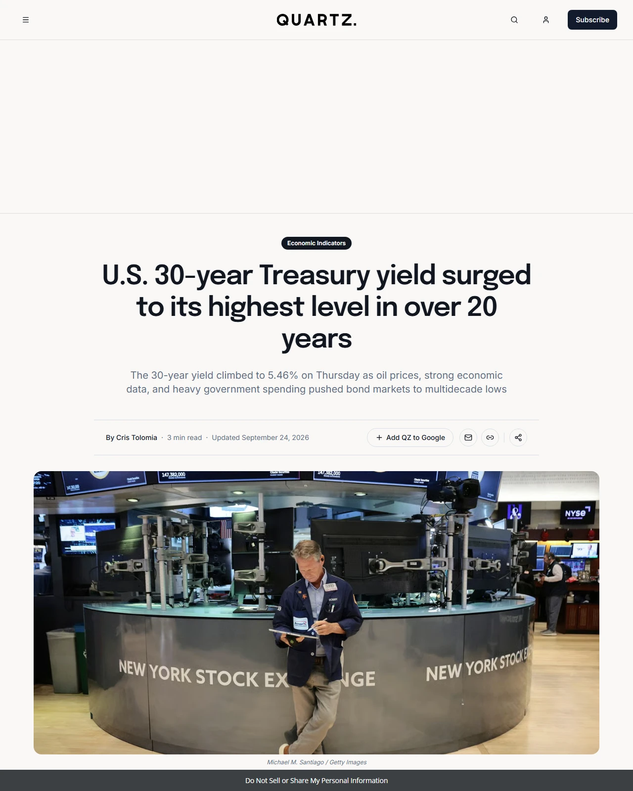 qz.com as published: U.S. 30-year Treasury yield hits highest since 2004