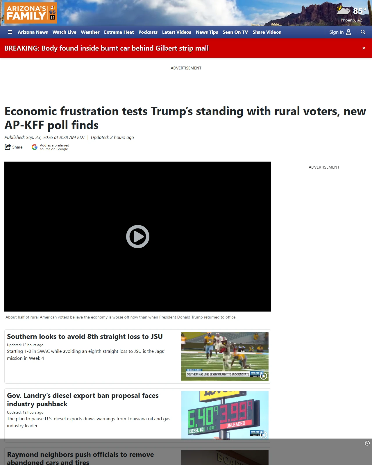 azfamily.com as published: Economic frustration tests Trump’s standing with rural voters, new AP-KFF poll finds