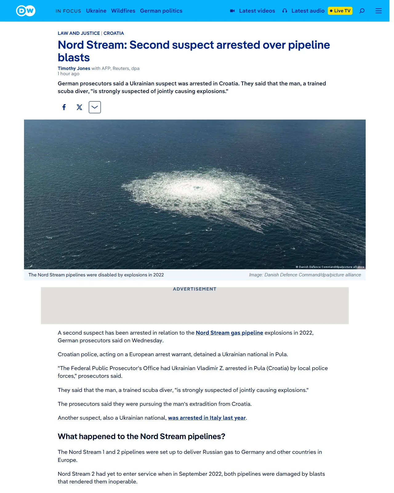 dw.com as published: Nord Stream: Second suspect arrested over pipeline blasts