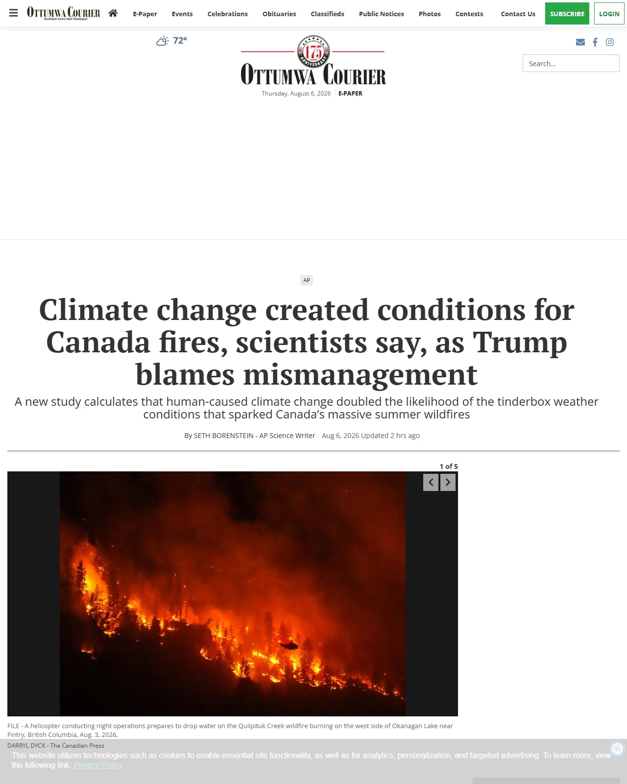ottumwacourier.com as published: Climate change created conditions for Canada fires, scientists say, as Trump blames mismanagement