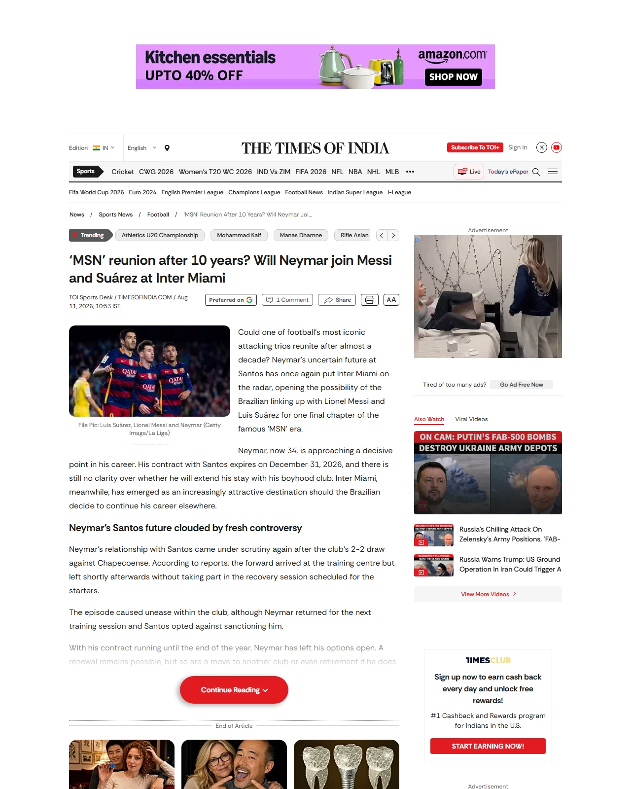 timesofindia.indiatimes.com as published: ‘MSN’ reunion after 10 years? Will Neymar join Messi and Suárez at Inter Miami