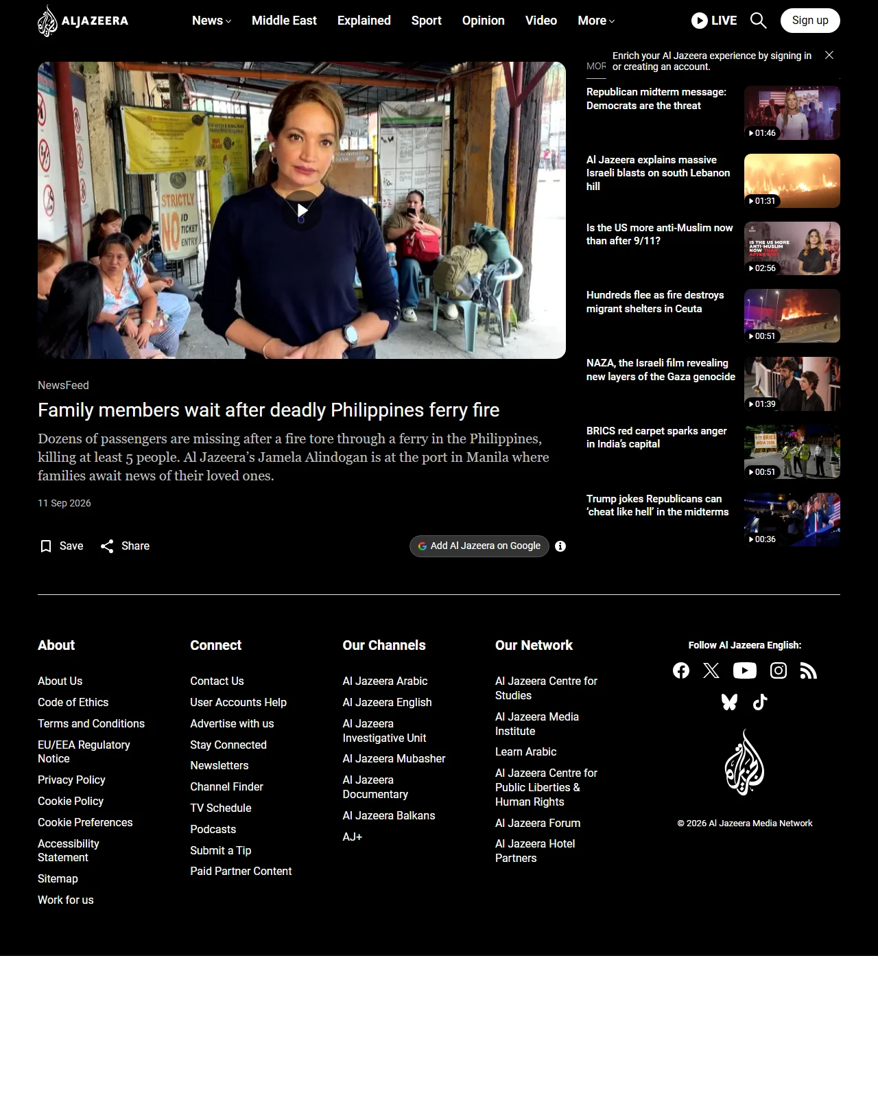 aljazeera.com as published: Family members wait after deadly Philippines ferry fire