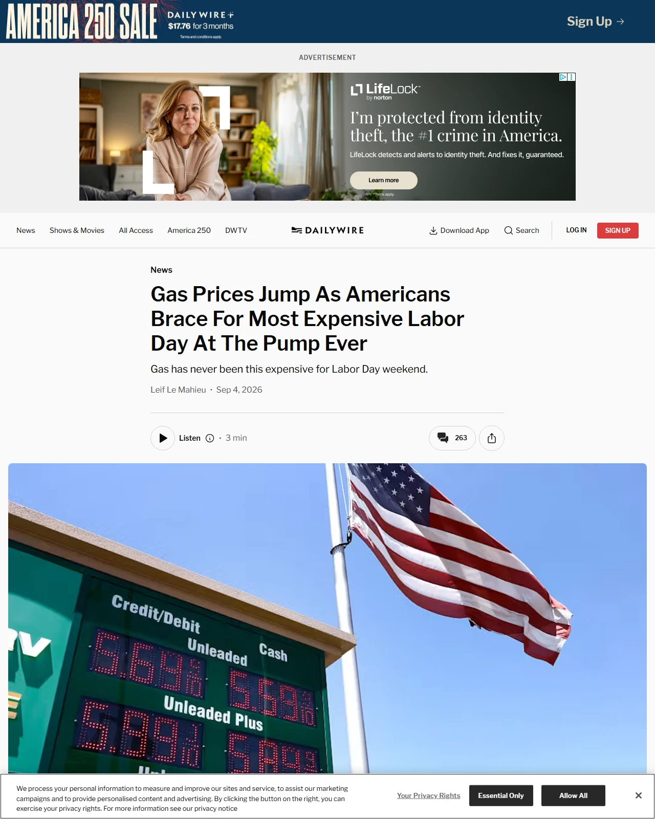 dailywire.com as published: Gas Prices Jump As Americans Brace For Most Expensive Labor Day At The Pump Ever
