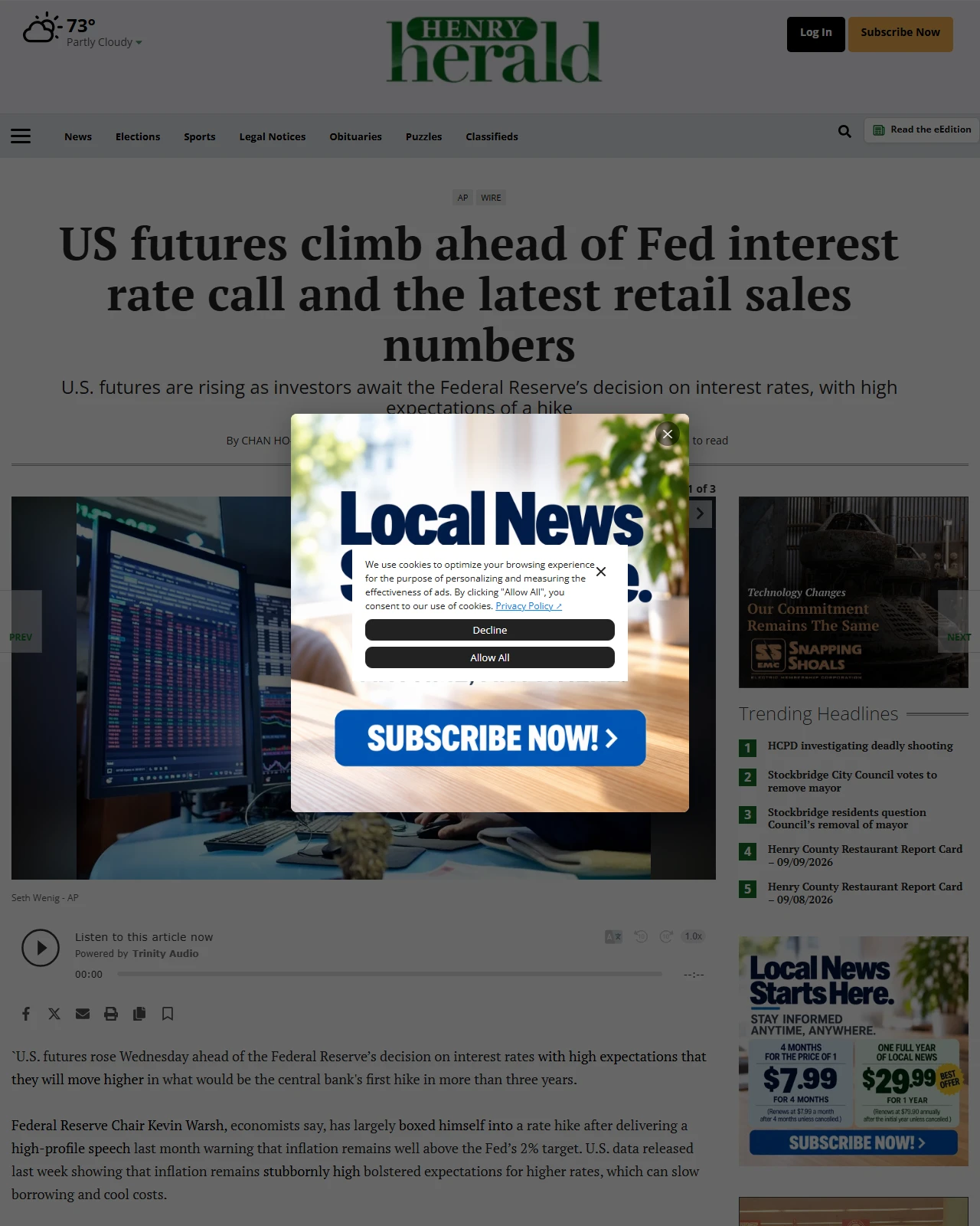 henryherald.com as published: US futures climb ahead of Fed interest rate call and the latest retail sales numbers
