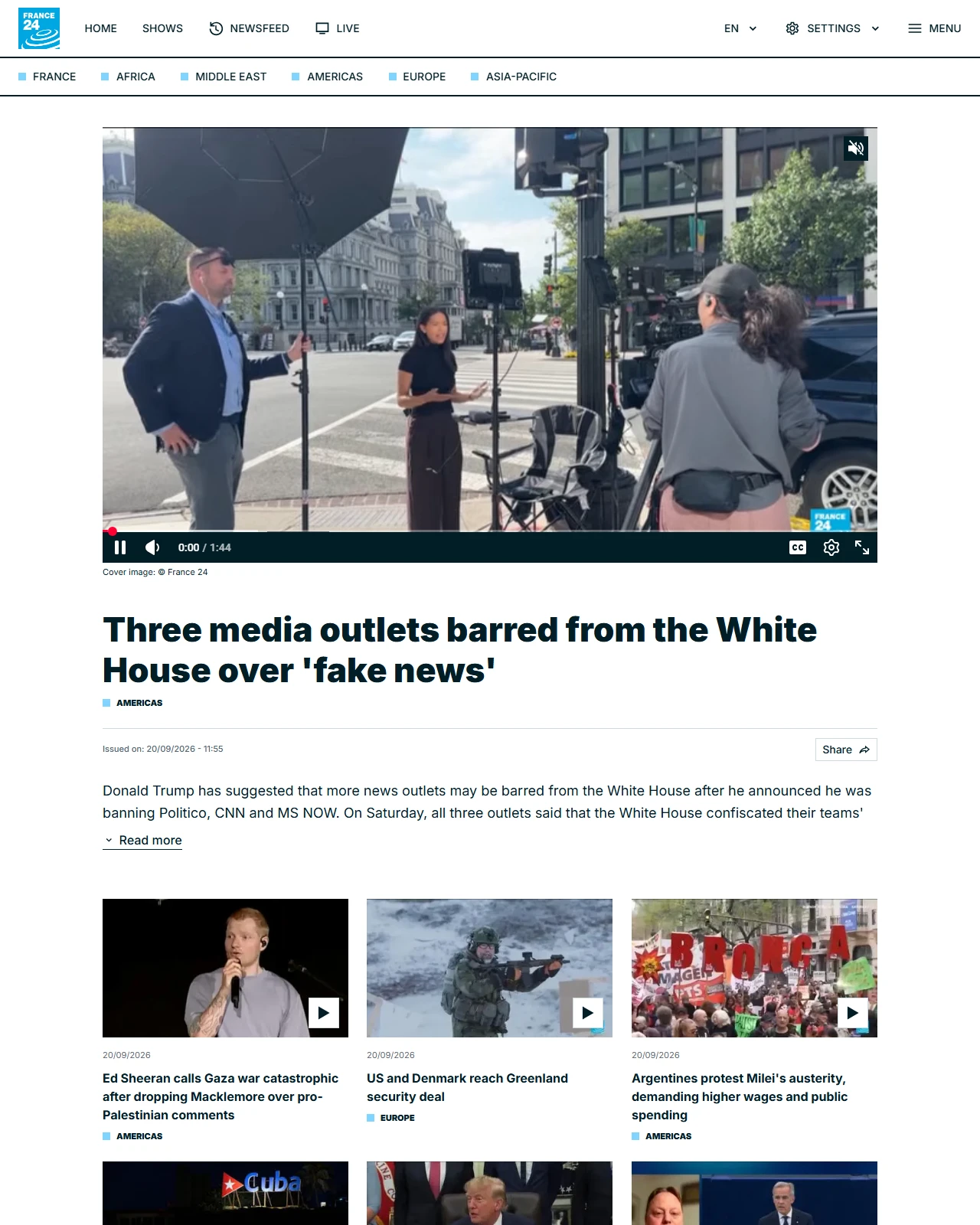 france24.com as published: Three media outlets barred from the White House over 'fake news'