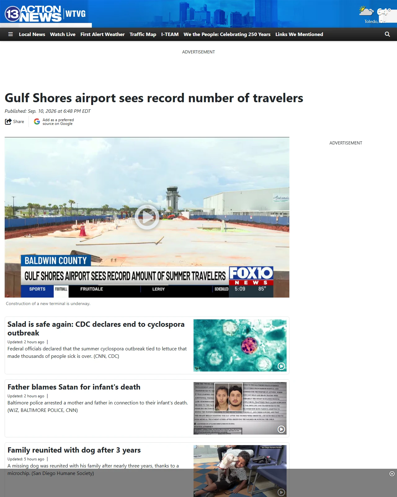 13abc.com as published: Gulf Shores airport sees record number of travelers