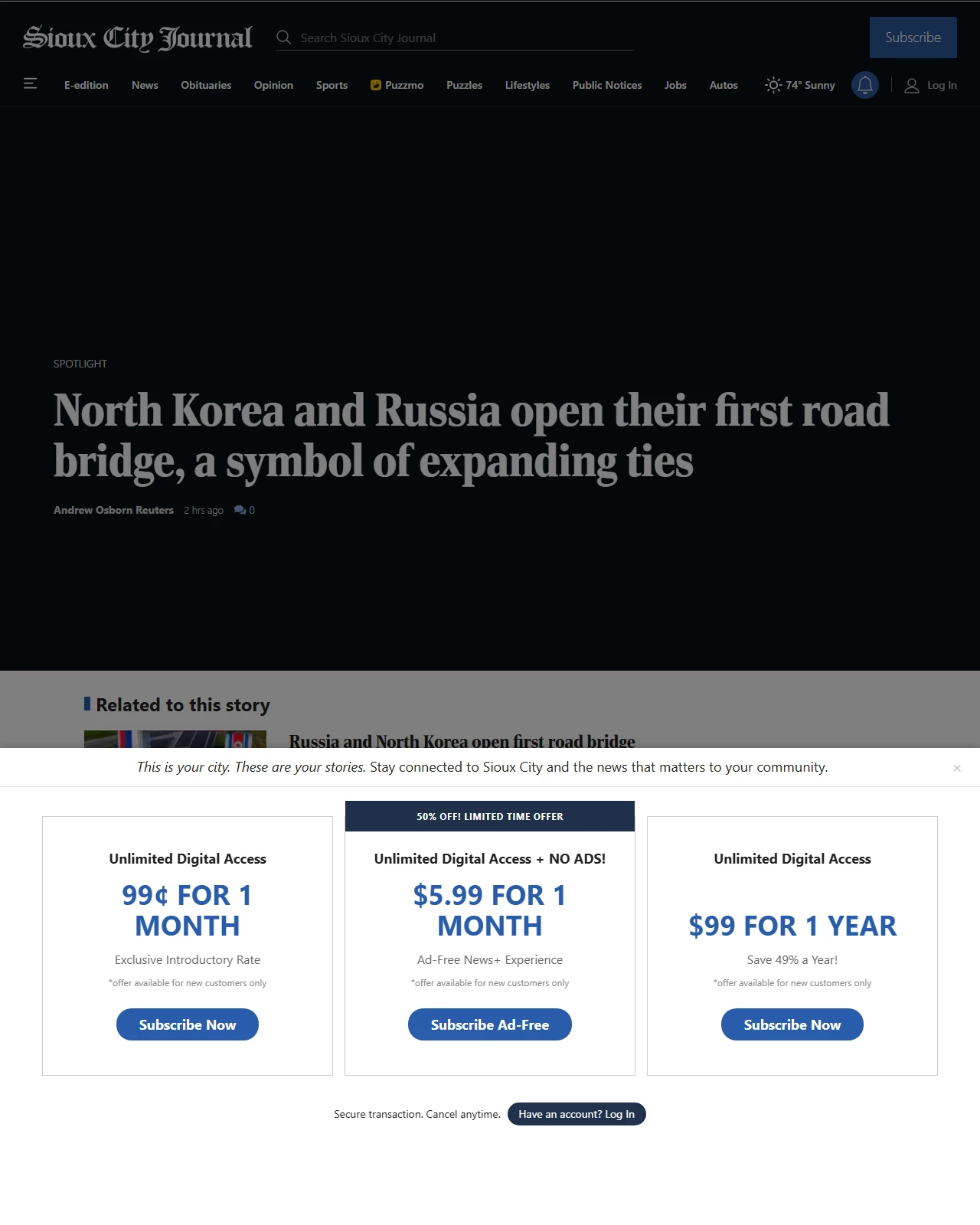 siouxcityjournal.com as published: North Korea and Russia open their first road bridge, a symbol of expanding ties