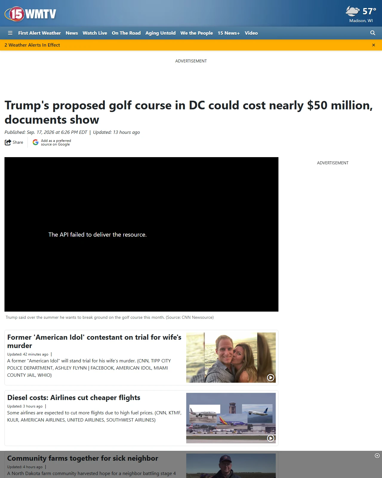 wmtv15news.com as published: Trump's proposed golf course in DC could cost nearly $50 million, documents show
