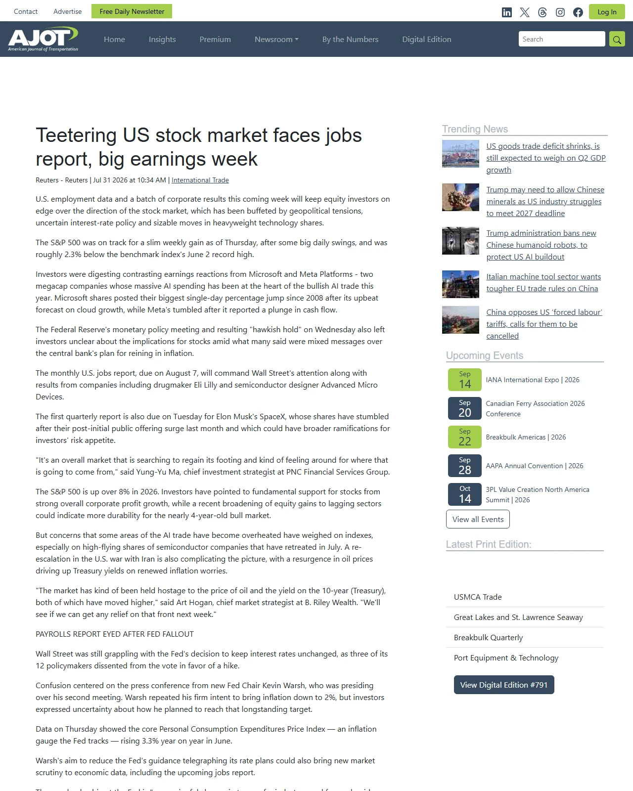 ajot.com as published: Teetering US stock market faces jobs report, big earnings week