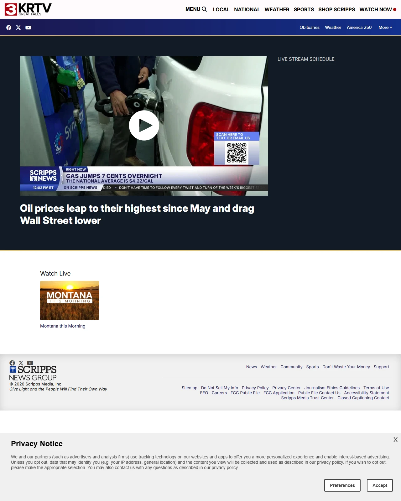 krtv.com as published: Oil prices leap to their highest since May and drag Wall Street lower