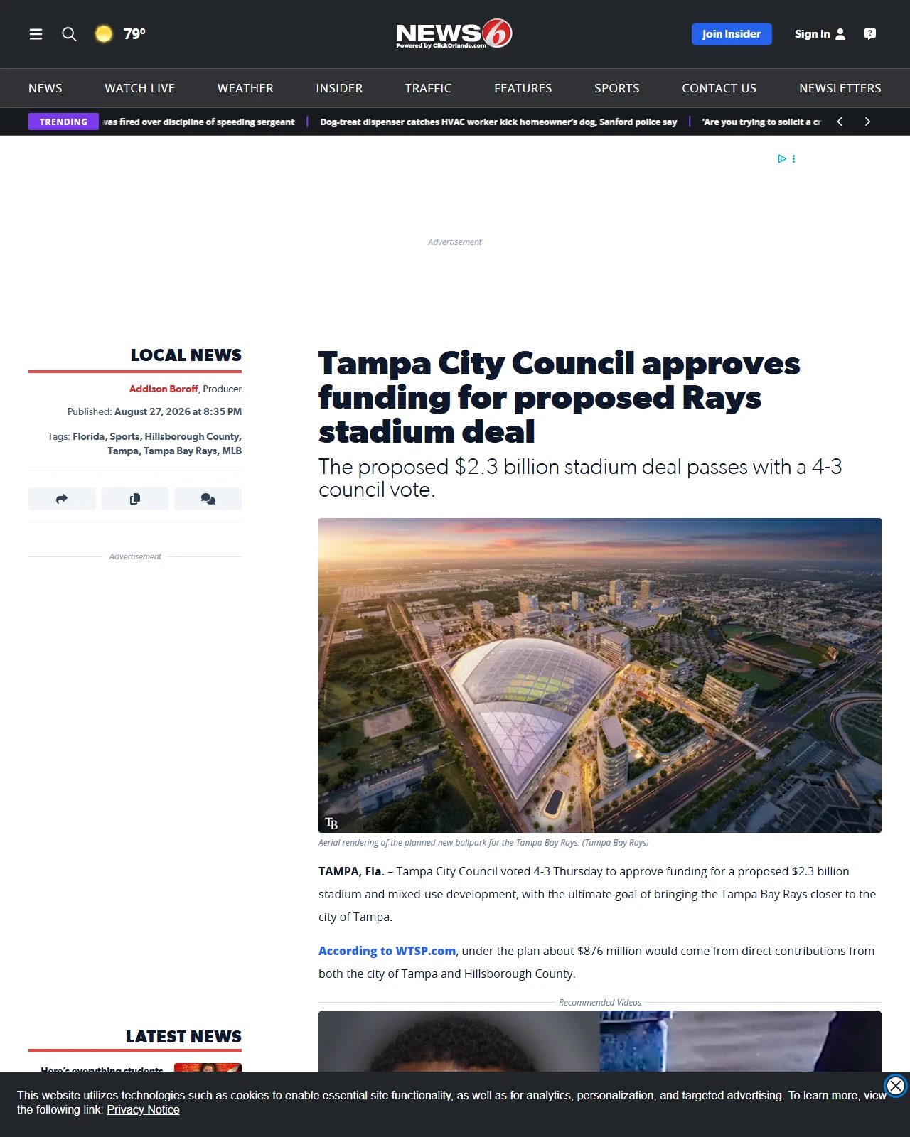clickorlando.com as published: Tampa City Council approves funding for proposed Rays stadium deal