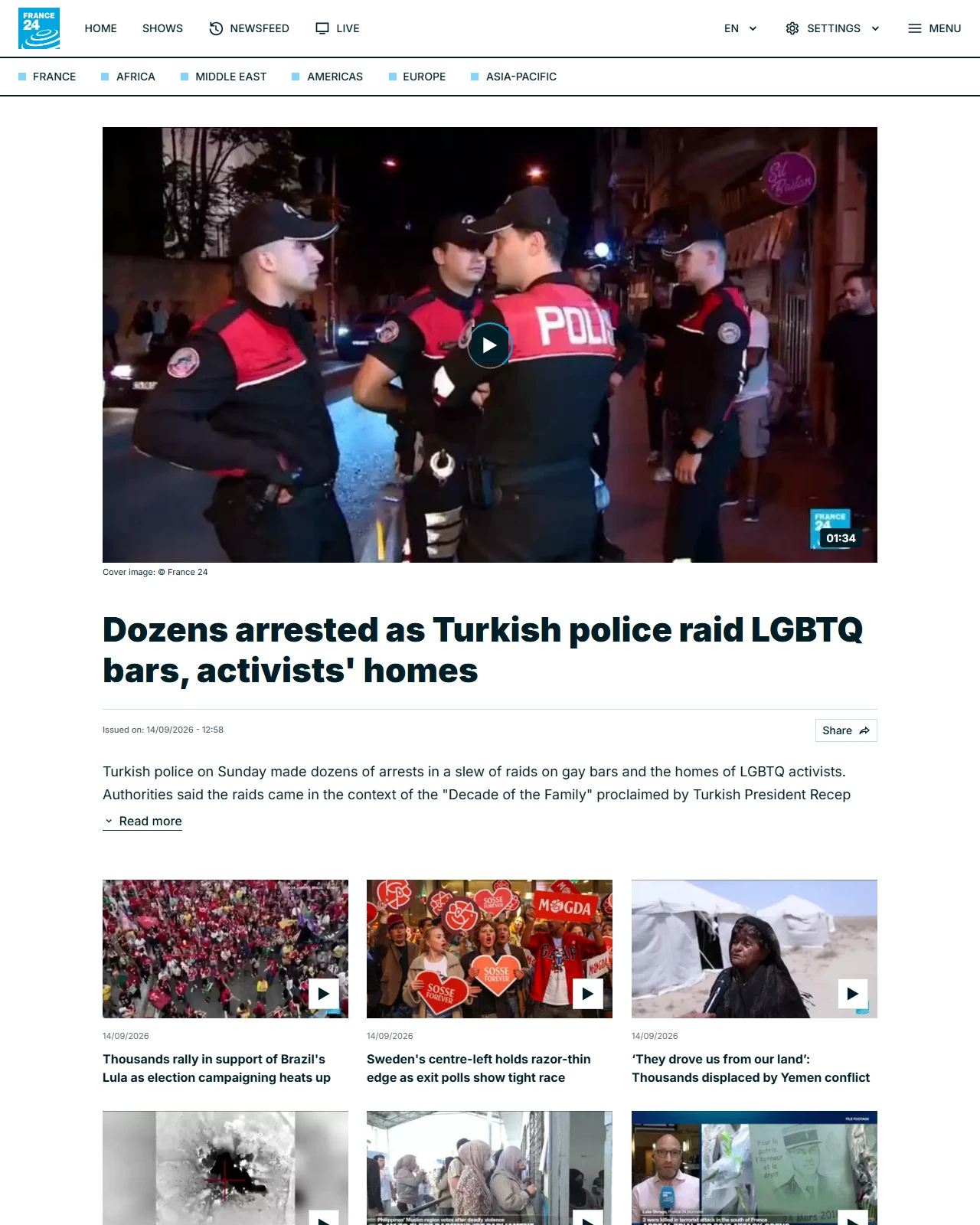 france24.com as published: Dozens arrested as Turkish police raid LGBTQ bars, activists' homes