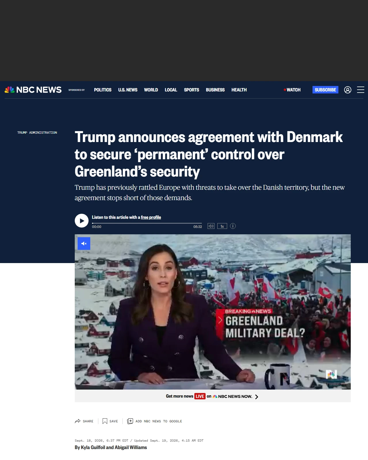 nbcnews.com as published: Trump announces agreement with Denmark to secure ‘permanent’ control over Greenland’s security