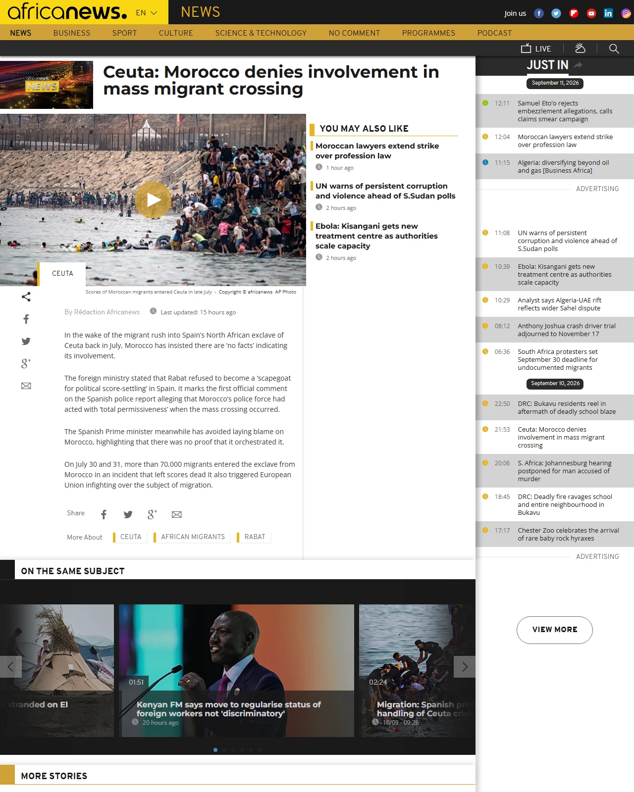 africanews.com as published: Ceuta: Morocco denies involvement in mass migrant crossing