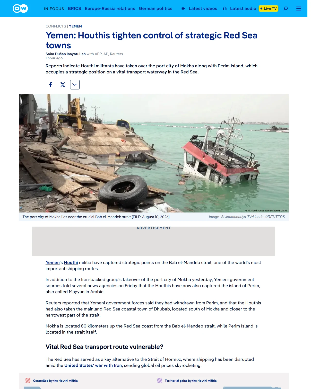 dw.com as published: Yemen: Houthis tighten control of strategic Red Sea towns