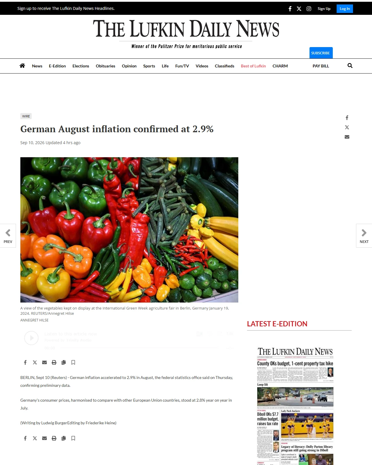 lufkindailynews.com as published: German August inflation confirmed at 2.9%