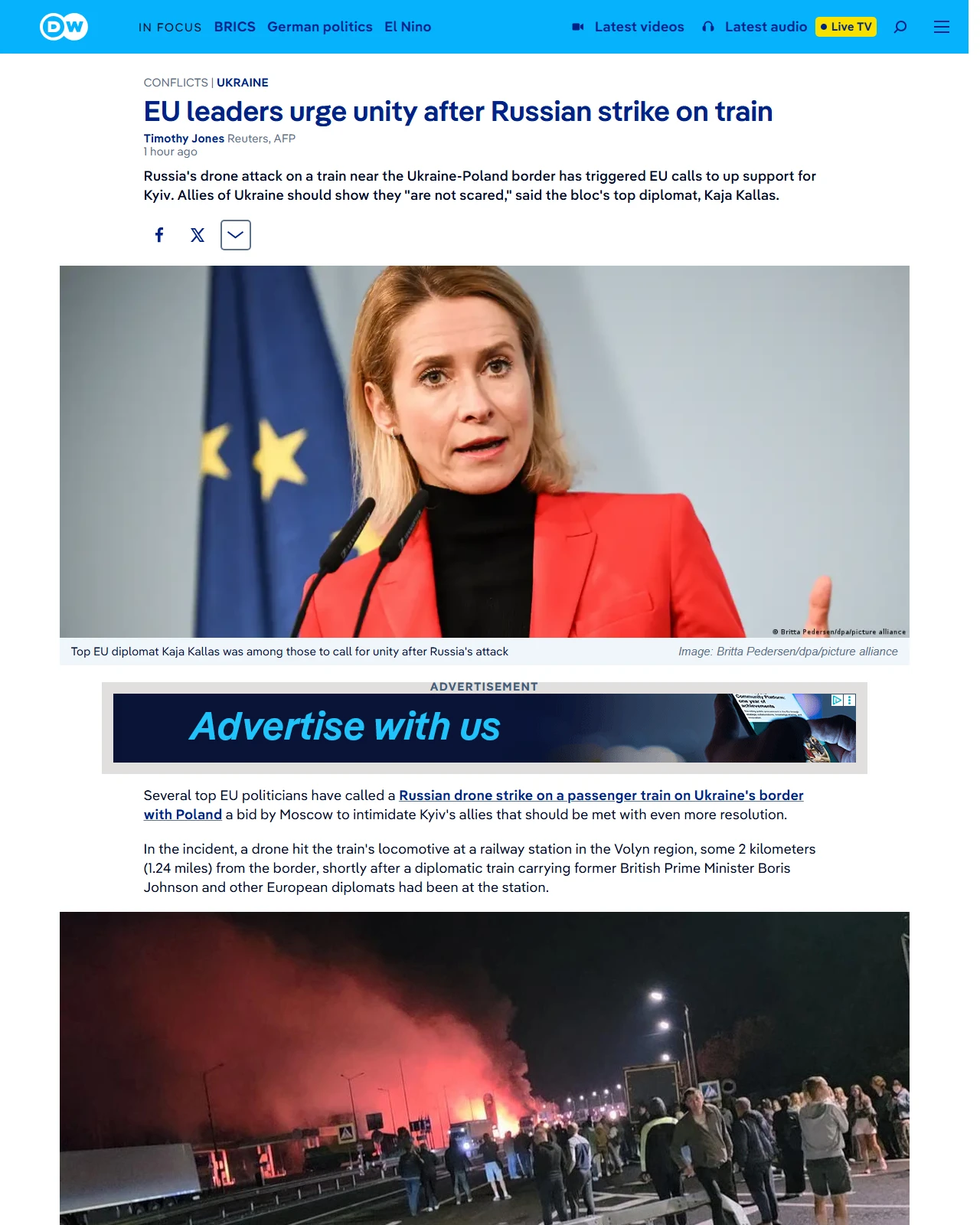 dw.com as published: EU leaders urge unity after Russian strike on train