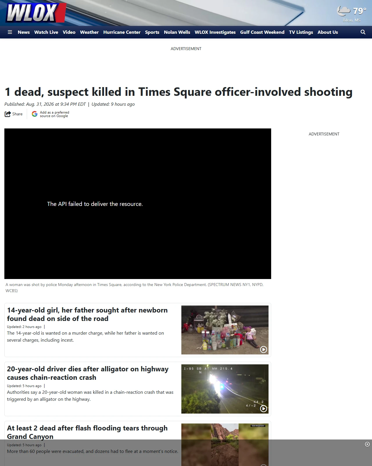 wlox.com as published: 1 dead, suspect killed in Times Square officer-involved shooting