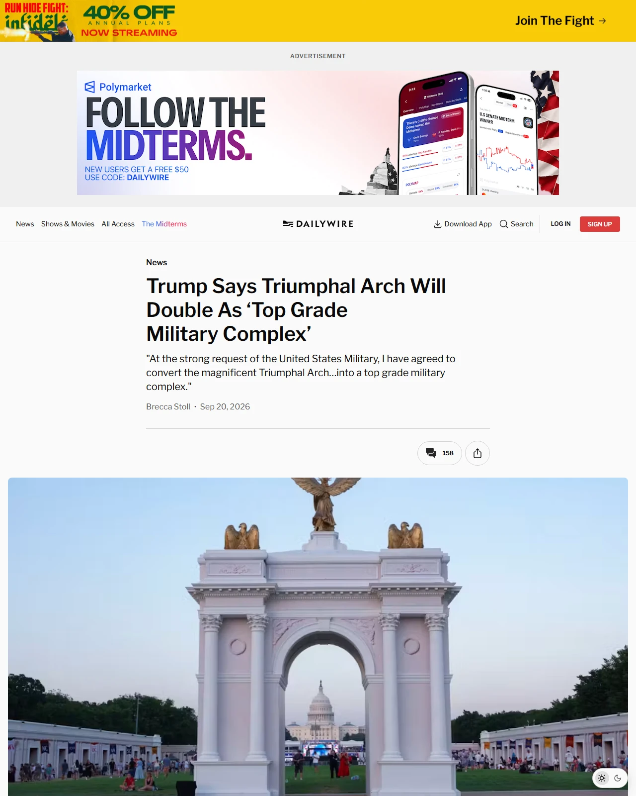 dailywire.com as published: Trump Says Triumphal Arch Will Double As ‘Top Grade Military Complex’
