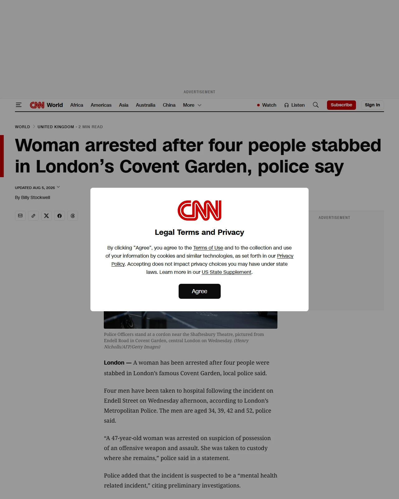cnn.com as published: Woman arrested after four people stabbed in London’s Covent Garden, police say