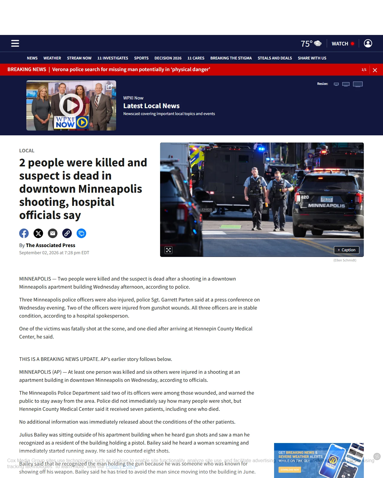 wpxi.com as published: 2 people were killed and suspect is dead in downtown Minneapolis shooting, hospital officials say