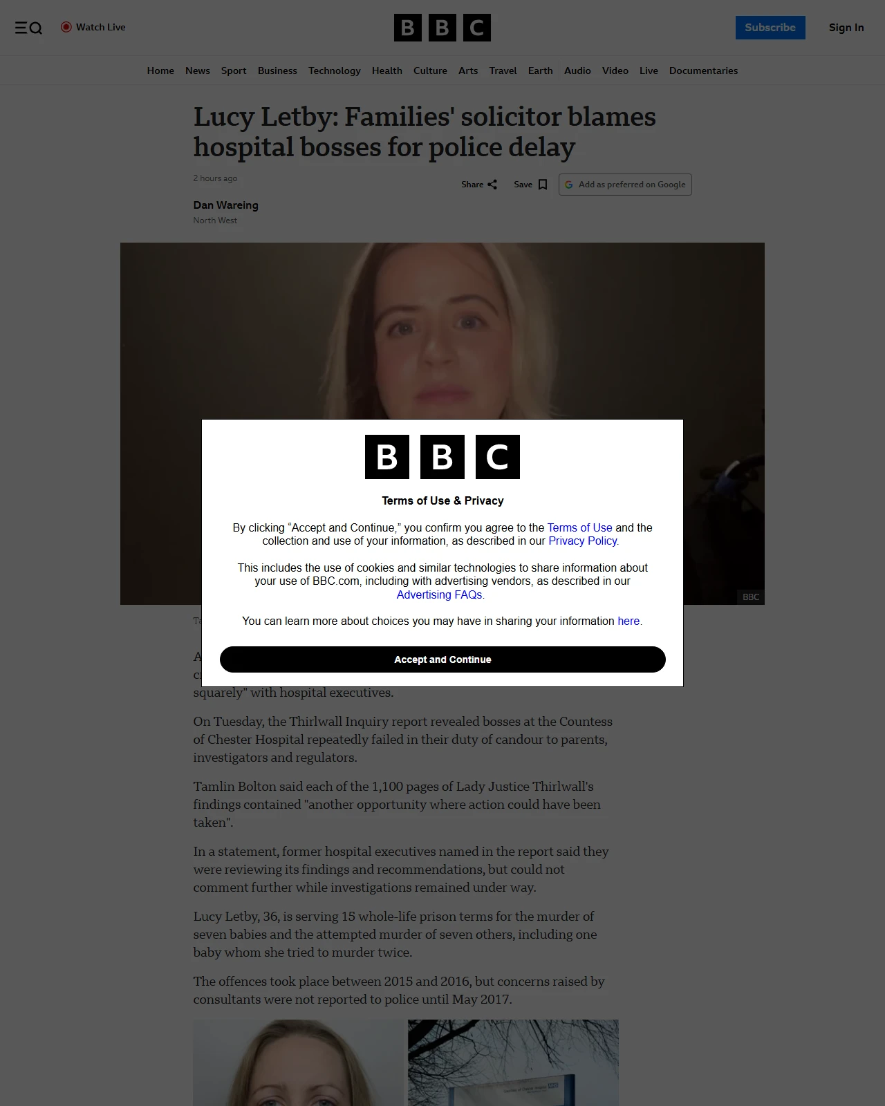 bbc.co.uk as published: Lucy Letby: Families' solicitor blames hospital bosses for police delay